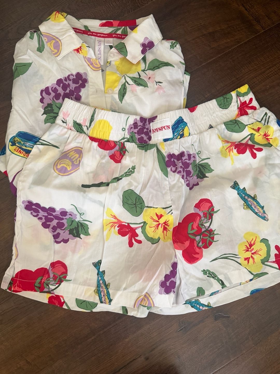 Joyspun Pajama Set Size S (4-6) Woven Notch Collar Top and Boxer Shorts 1