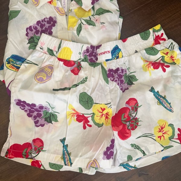 Joyspun Pajama Set Size S (4-6) Woven Notch Collar Top and Boxer Shorts