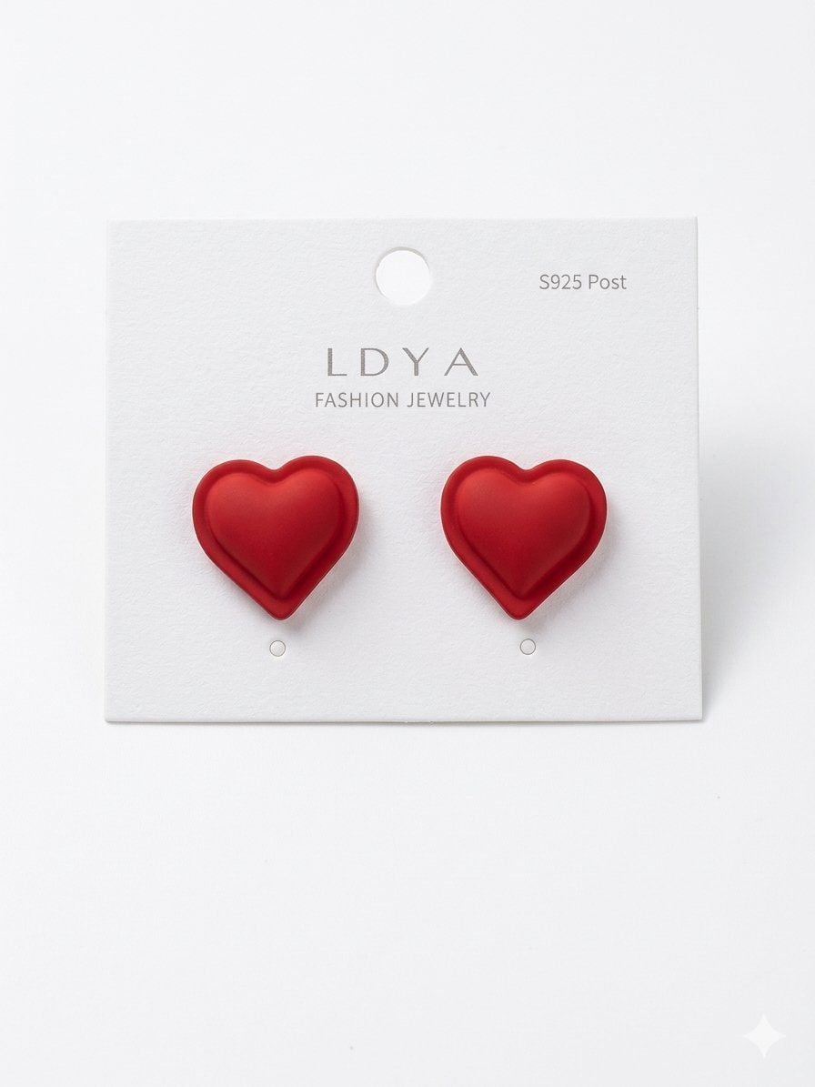LDYA Fashion Jewelry Red Heart Stud Earrings S925 Post 2