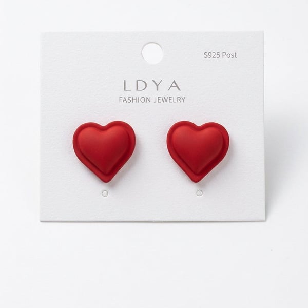 LDYA Fashion Jewelry Red Heart Stud Earrings S925 Post