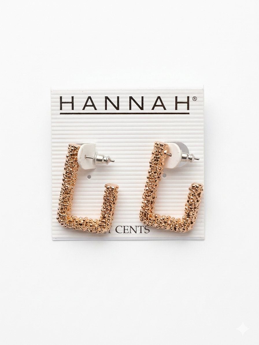 Hannah Textured Rectangle Half Hoop Earrings Rose Gold 2