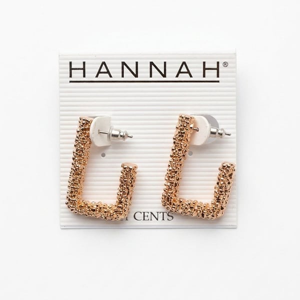 Hannah Textured Rectangle Half Hoop Earrings Rose Gold