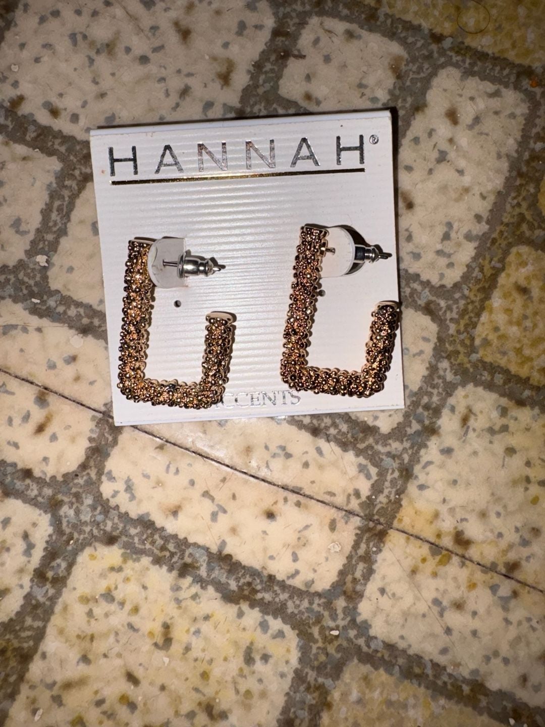 Hannah Textured Rectangle Half Hoop Earrings Rose Gold 3
