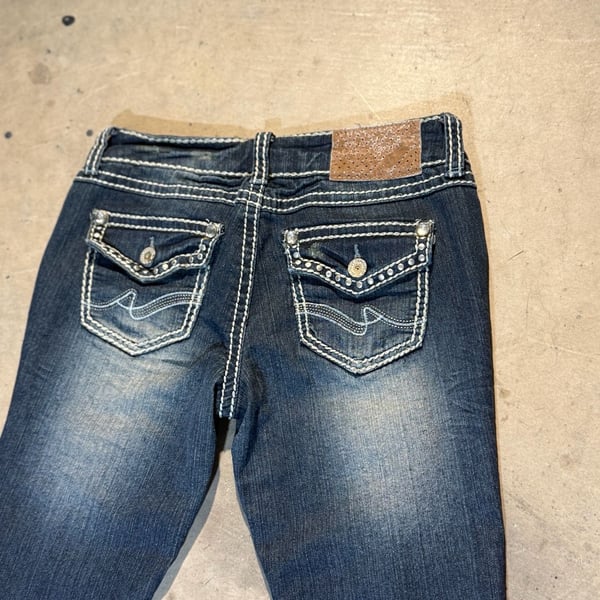 Almost Famous Embellished Pocket Denim Jeans Dark Wash