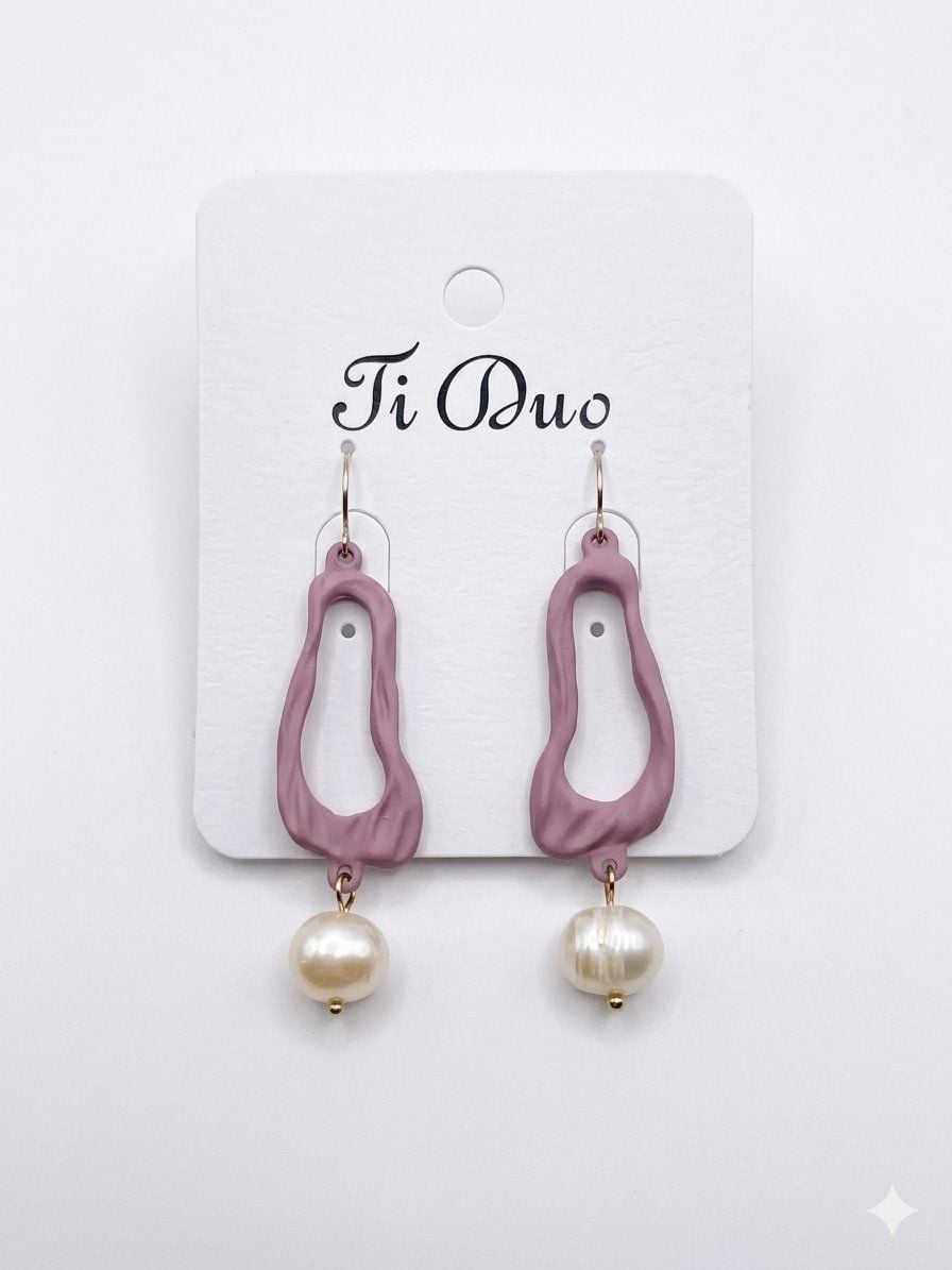 Ti Duo Pink Open Circle Freshwater Pearl Dangle Earrings 2