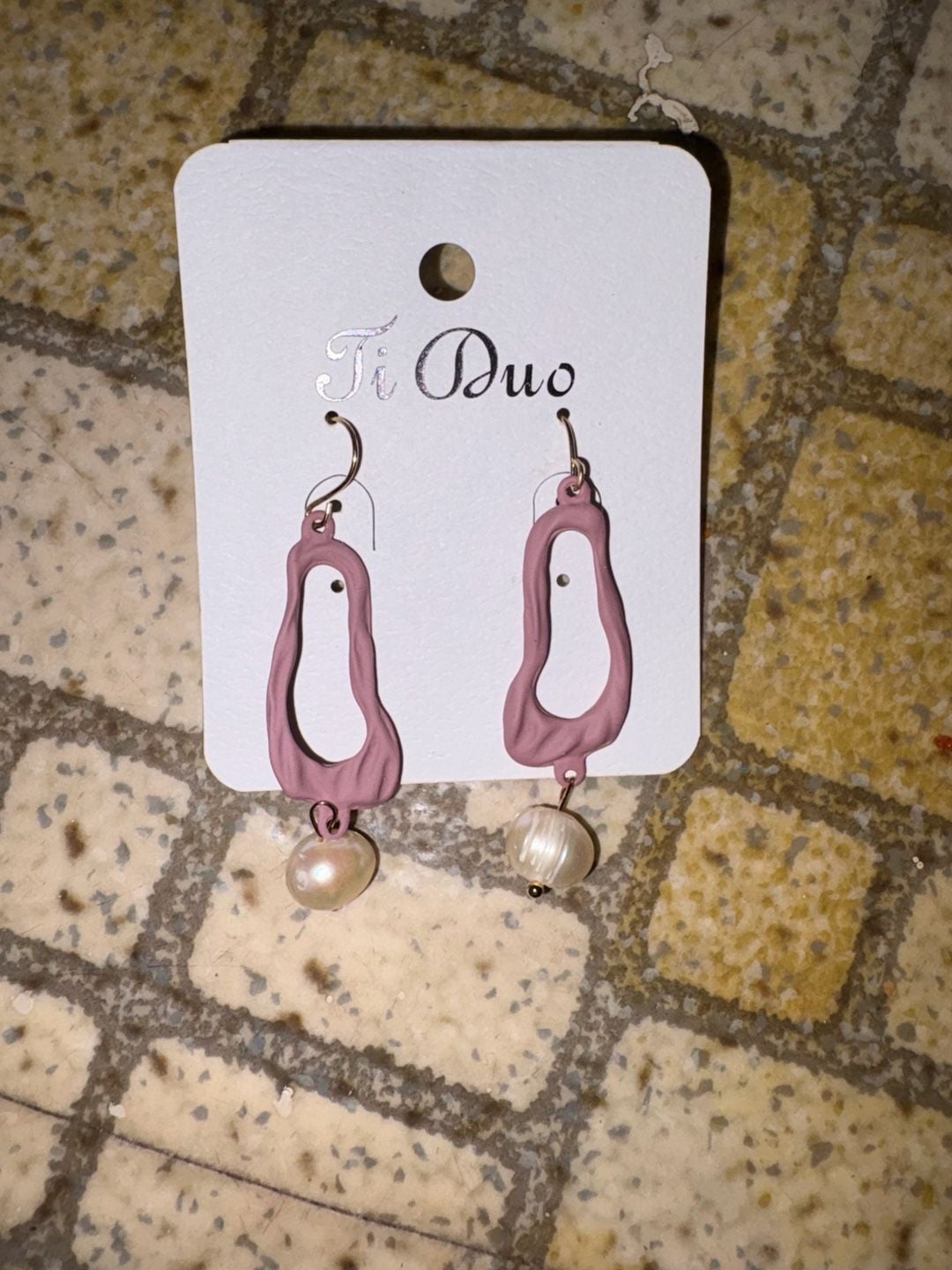 Ti Duo Pink Open Circle Freshwater Pearl Dangle Earrings 3