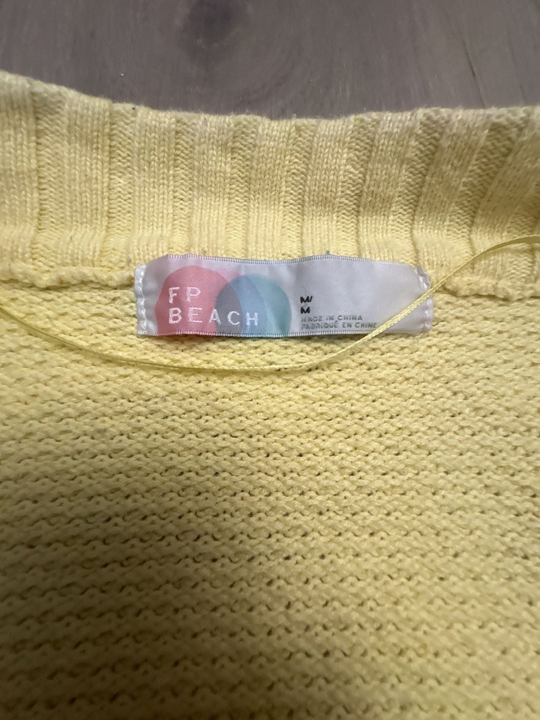 FP Beach Cardigan Size M Pastel Yellow Cotton V-Neck Button Up Knit Sweater 3