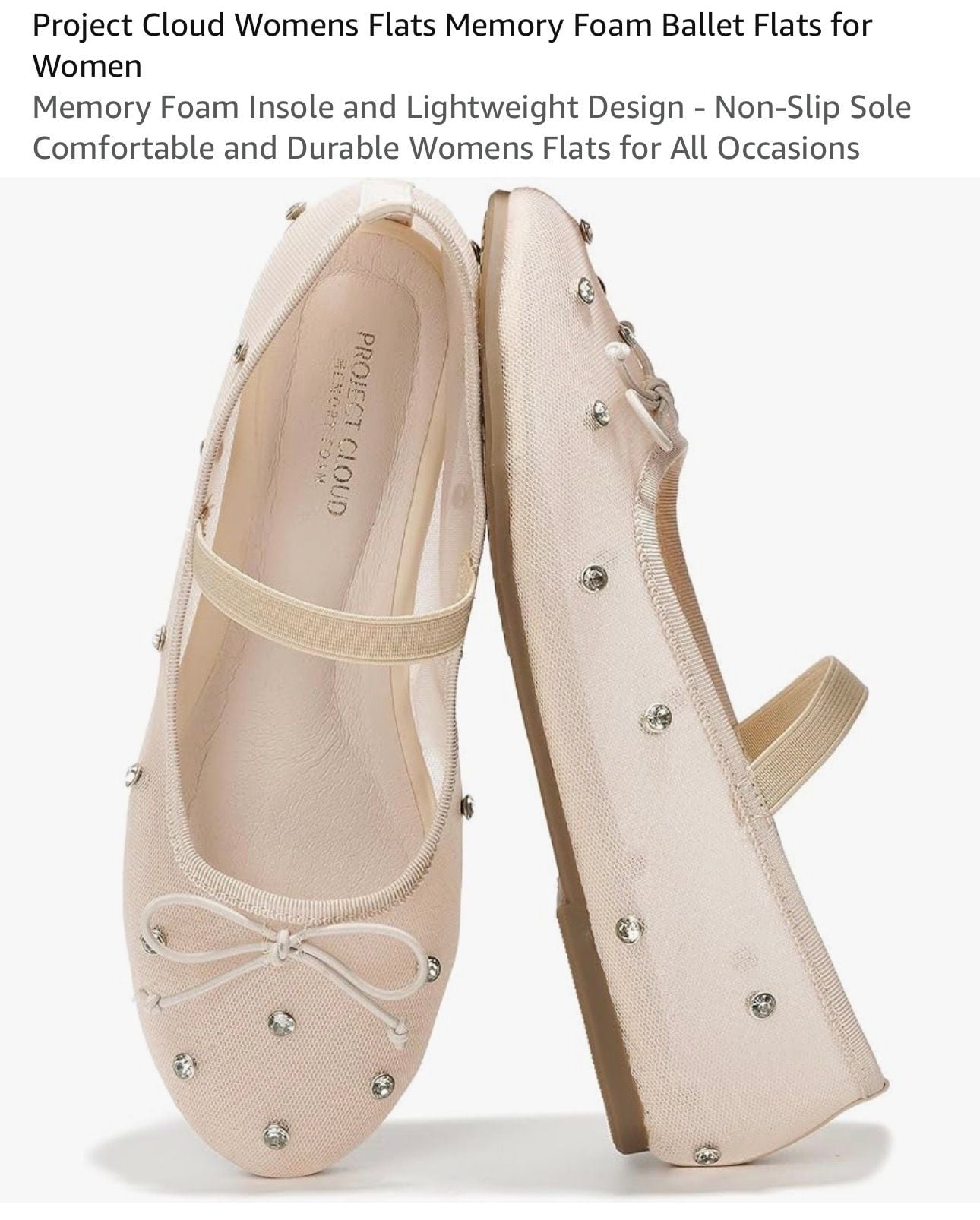 Project Cloud Ballet Flats Shoes for Women – Crystal-Embellished Mesh Ballet Flats Women Footwear – Non-Slip Mary Jane Shoes with Memory Foam – Casual Footwear for All-Day Comfort (Amity), Nude, 9 UK: 1