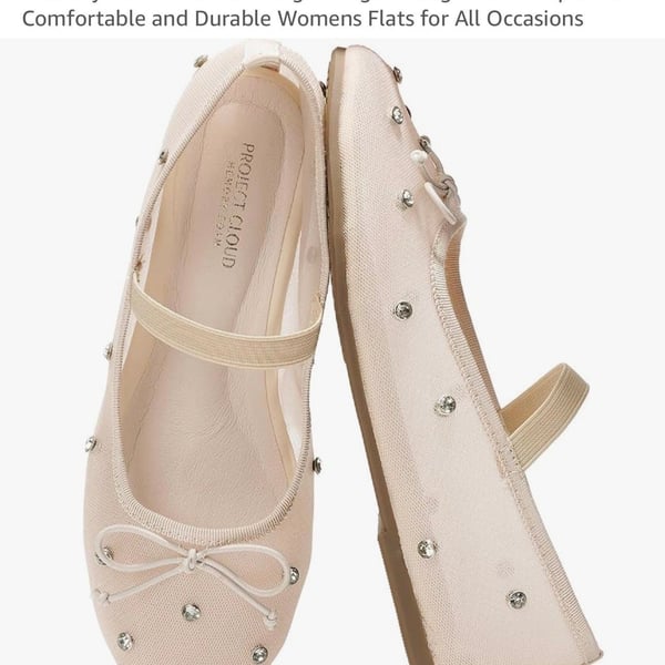Project Cloud Ballet Flats Shoes for Women – Crystal-Embellished Mesh Ballet Flats Women Footwear – Non-Slip Mary Jane Shoes with Memory Foam – Casual Footwear for All-Day Comfort (Amity), Nude, 9 UK: