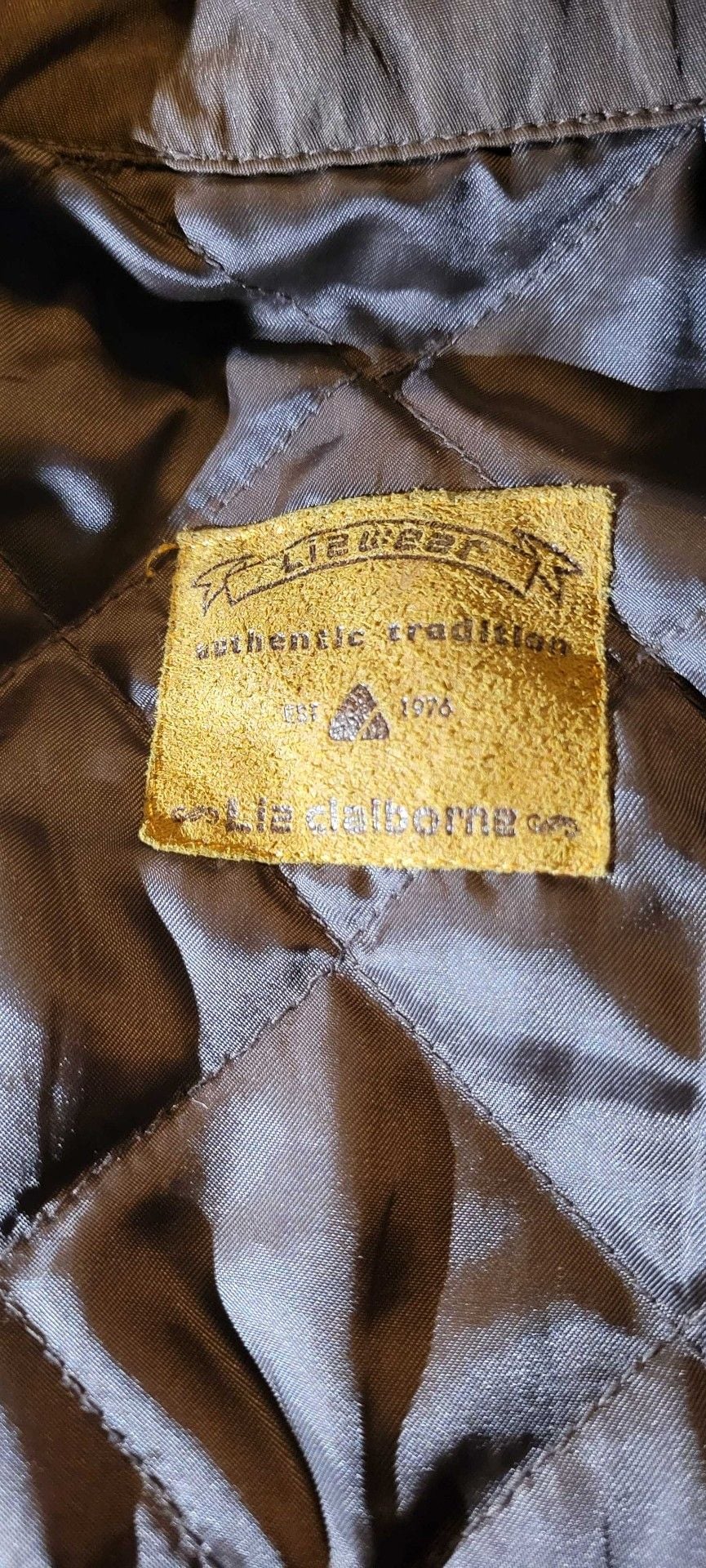 Liz Claiborne Jacket Size 6 Brown Quilted Lined Zip Utility 4