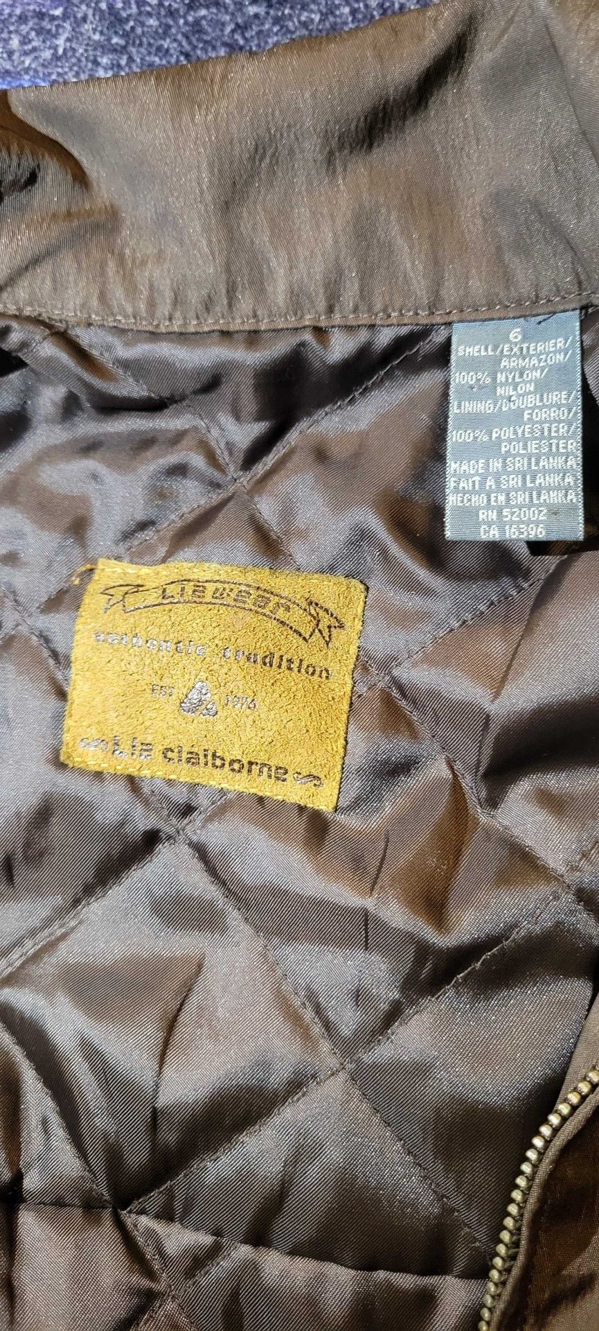 Liz Claiborne Jacket Size 6 Brown Quilted Lined Zip Utility 5