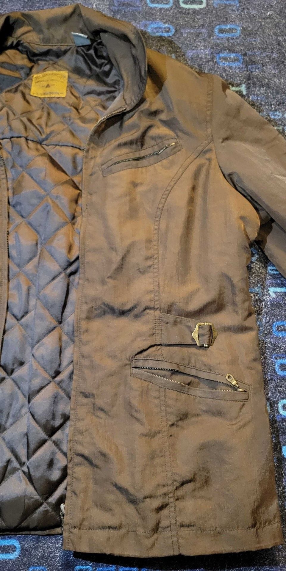 Liz Claiborne Jacket Size 6 Brown Quilted Lined Zip Utility 7