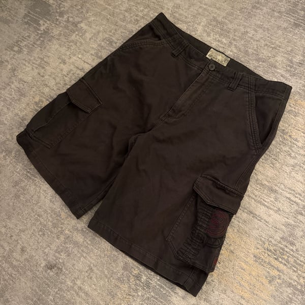 Vintage Y2K Anchor Blue Cargo Shorts Size 36 Brown Utility Skater Streetwear