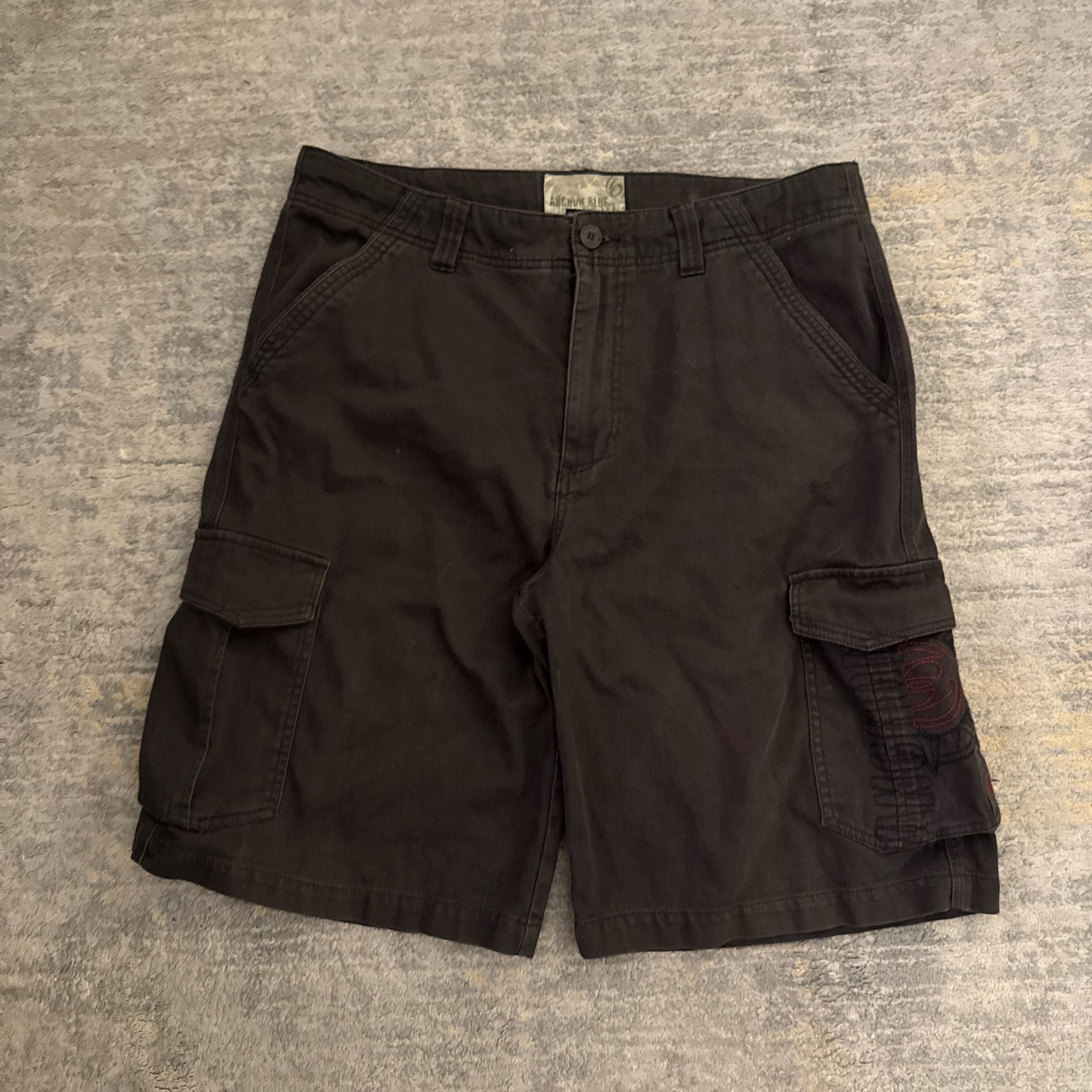 Vintage Y2K Anchor Blue Cargo Shorts Size 36 Brown Utility Skater Streetwear 4