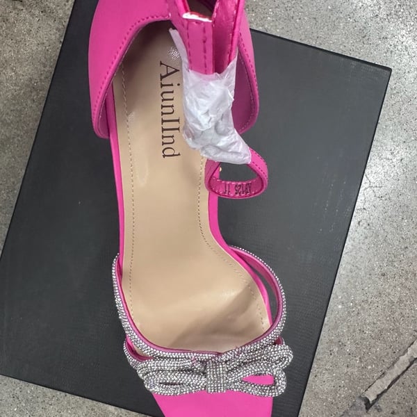 Aiunllnd Rhinestone Bow High Heel Sandals Size 11 Hot Pink