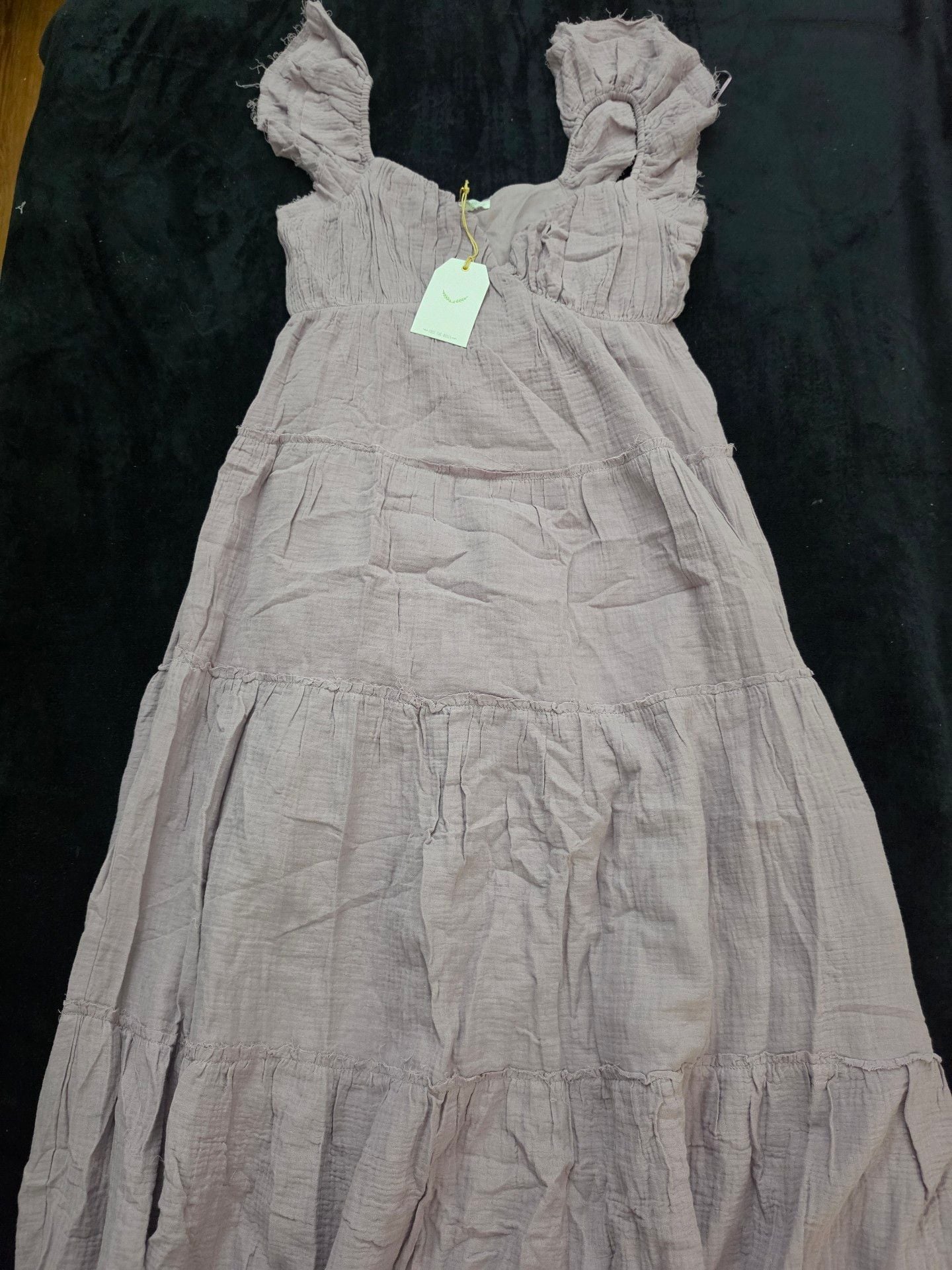Free The Roses Cotton Gauze Tiered Boho Maxi Dress Dusty Purple, Small 9