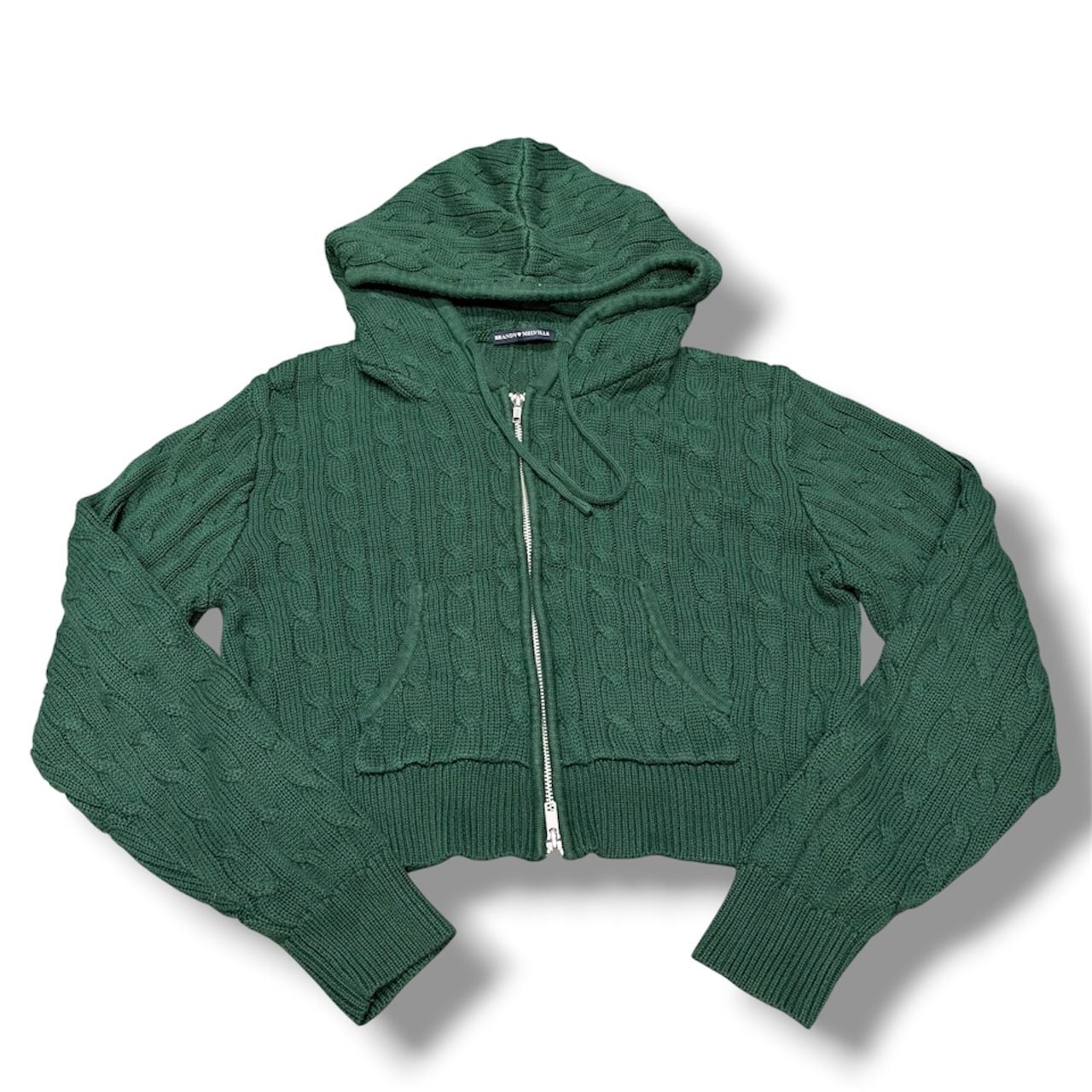 Brandy Melville Cable Knit Zip Up Hoodie Green 2
