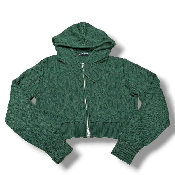 Brandy Melville Cable Knit Zip Up Hoodie Green