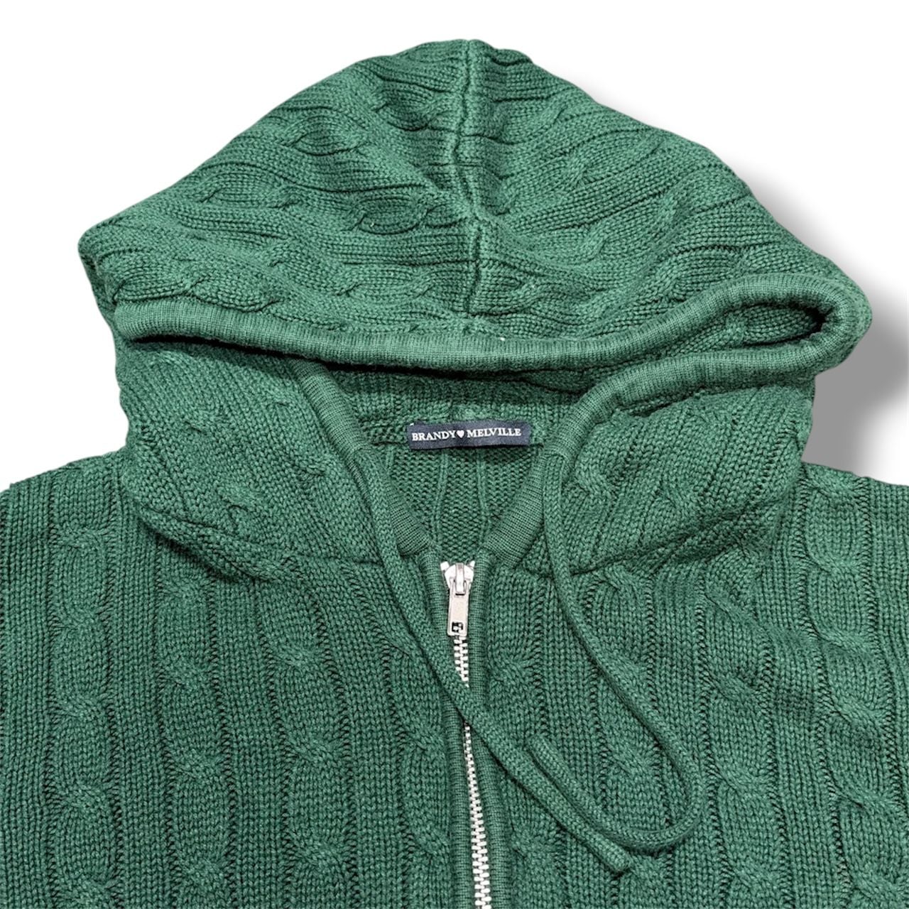 Brandy Melville Cable Knit Zip Up Hoodie Green 3