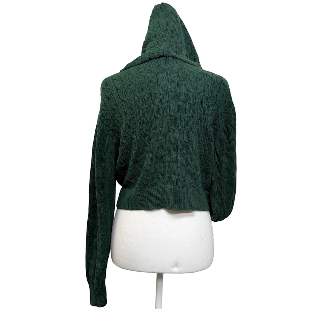 Brandy Melville Cable Knit Zip Up Hoodie Green 6