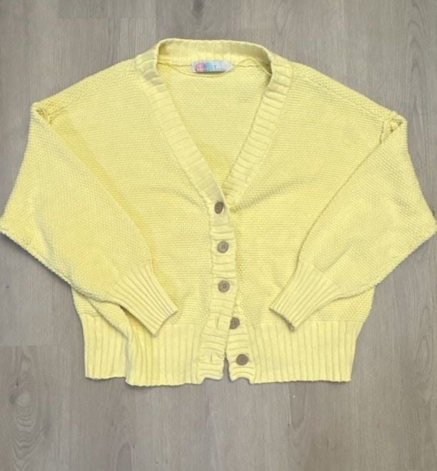 FP Beach Cardigan Size M Pastel Yellow Cotton V-Neck Button Up Knit Sweater 2