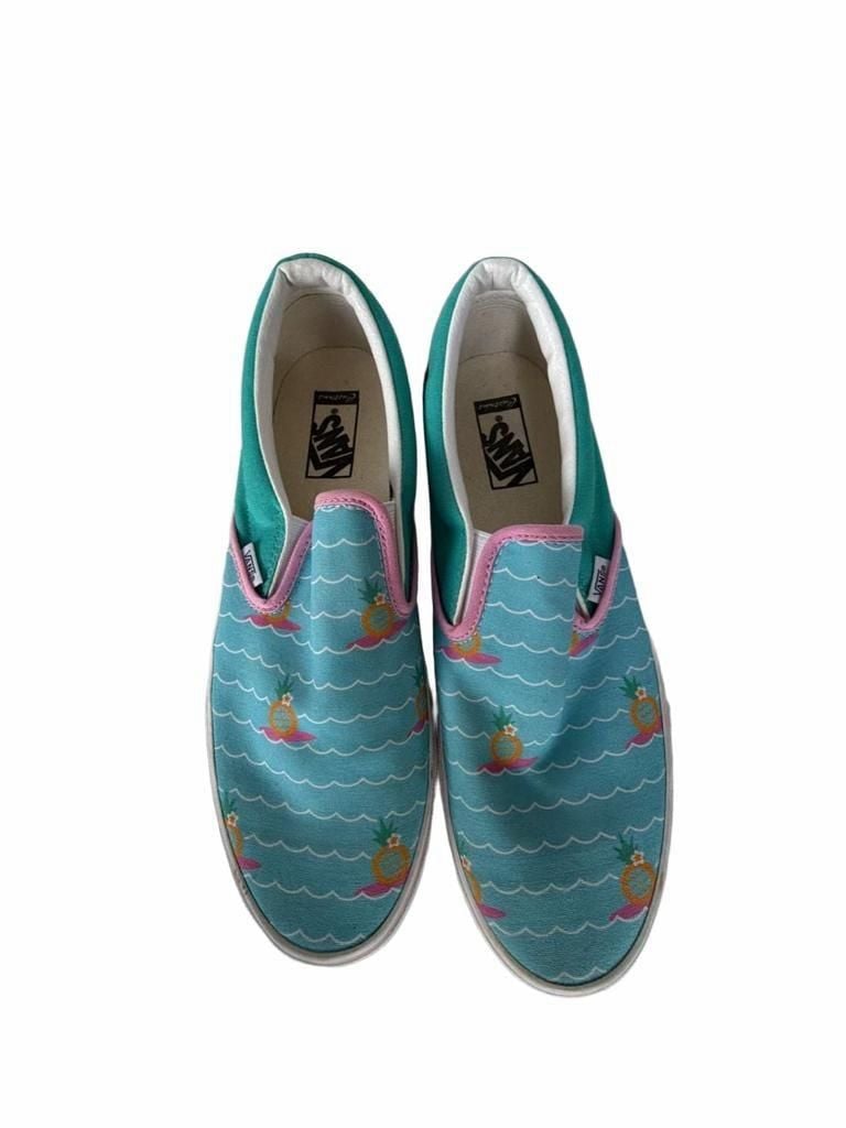 Vans Classic Slip-On Pineapple Waves Blue Teal Pink Shoes 8