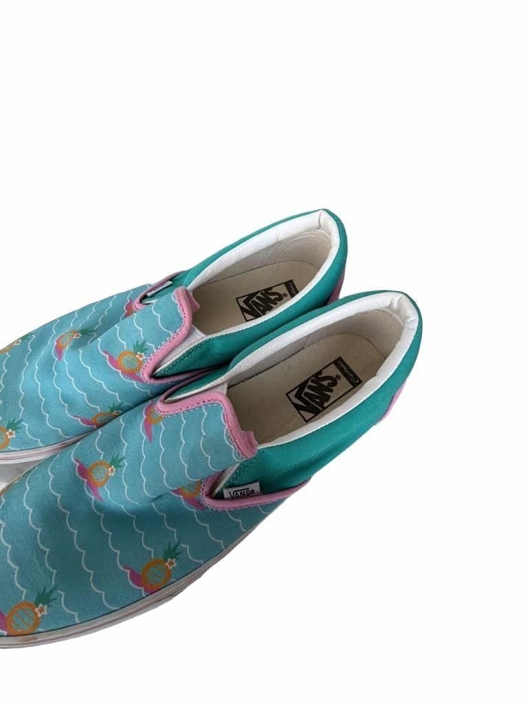 Vans Classic Slip-On Pineapple Waves Blue Teal Pink Shoes 7
