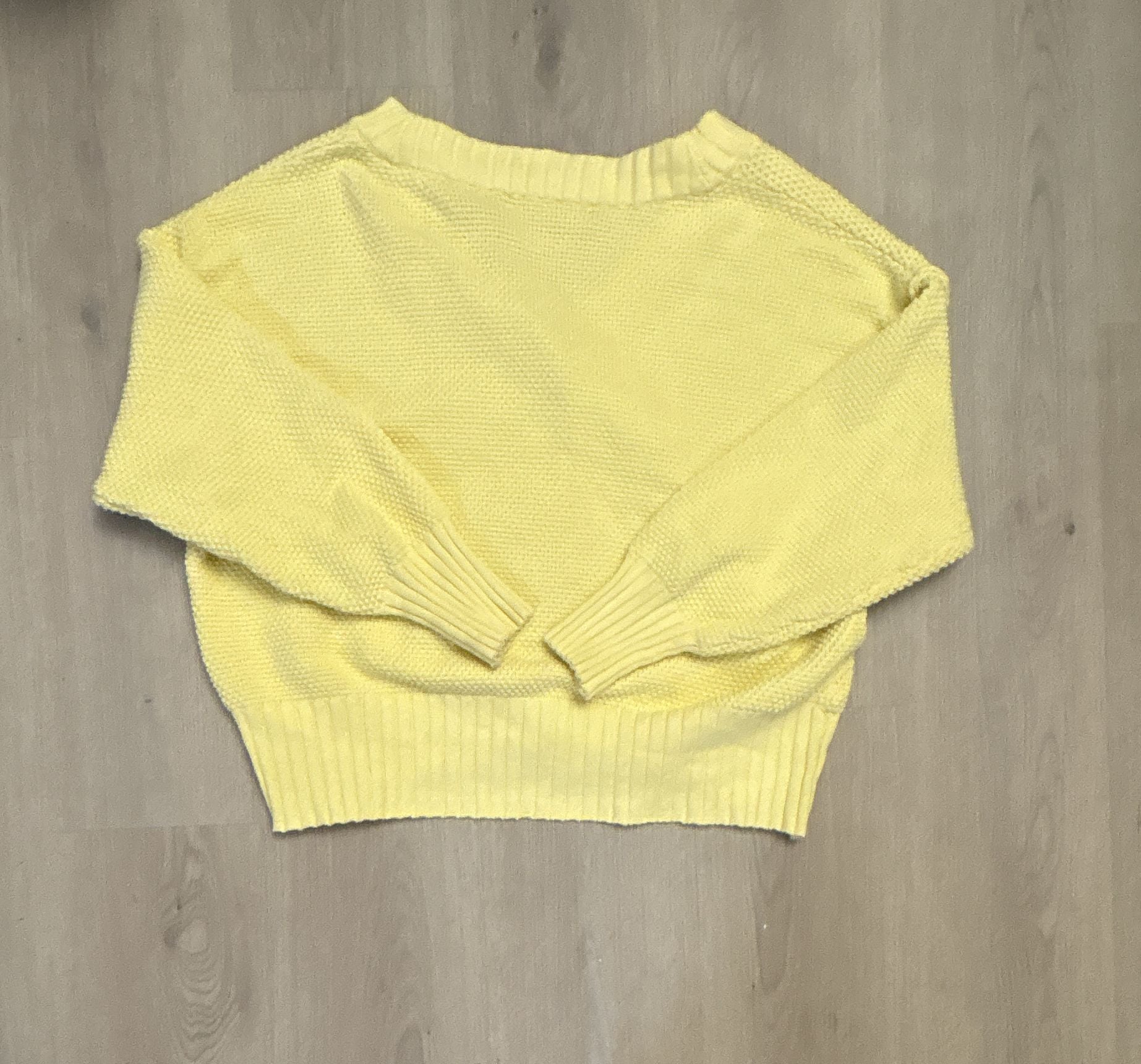 FP Beach Cardigan Size M Pastel Yellow Cotton V-Neck Button Up Knit Sweater 5
