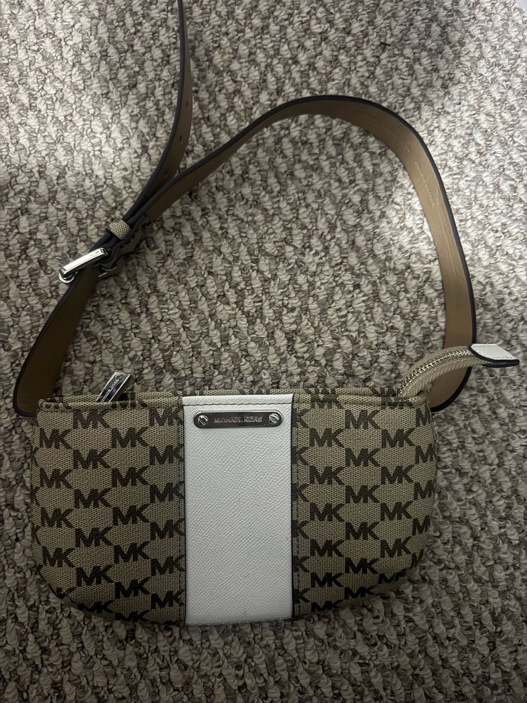 Michael Kors MK Signature Logo Belt Bag Fanny Pack Brown Beige White S/M 2