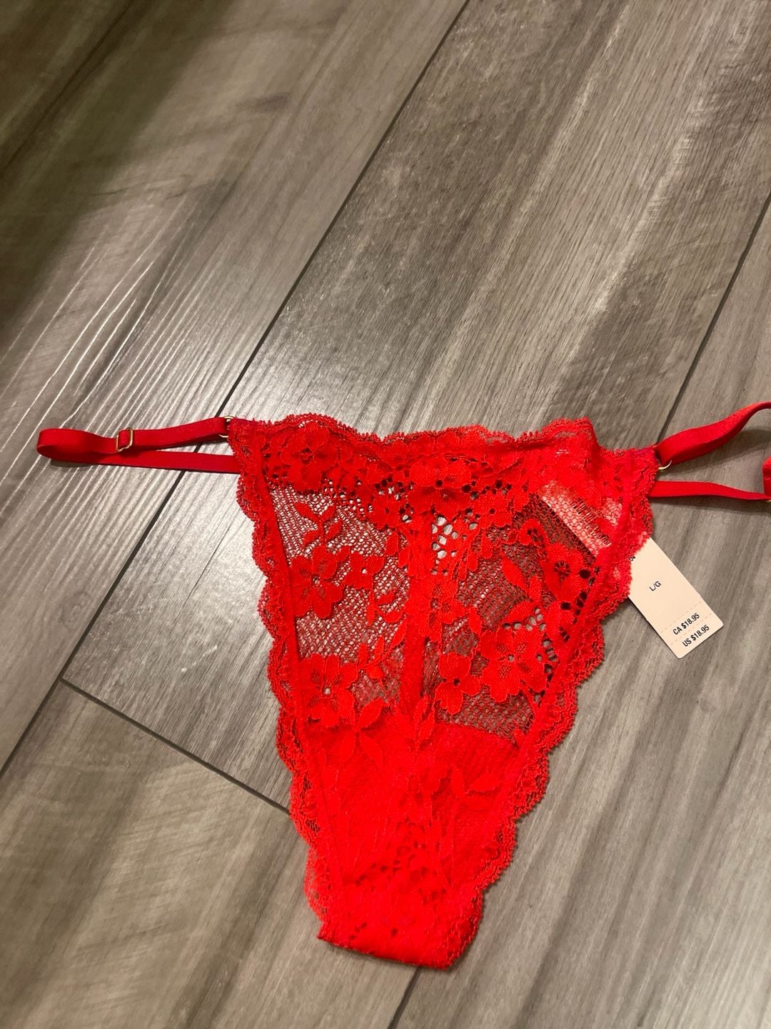 NWT VICTORIA'S SECRET PINK RED FLORAL LACE LOGO STRETCH THONG V STRING PANTIES 2