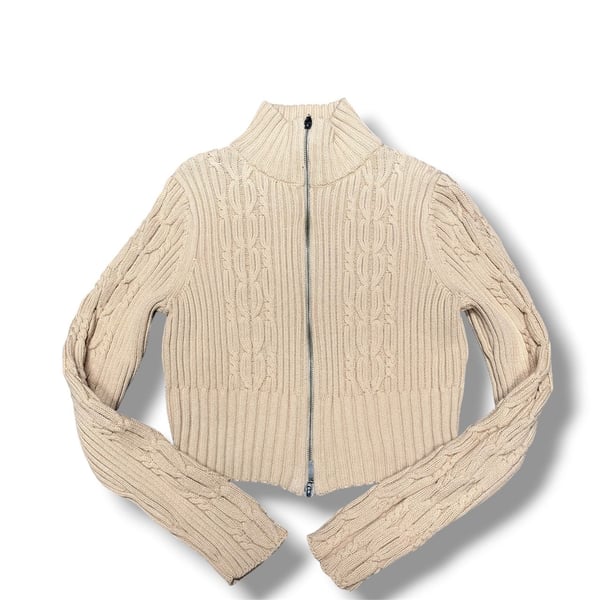 Reclaimed Vintage Zip Up Cropped Cable Knit Sweater Size US 10
