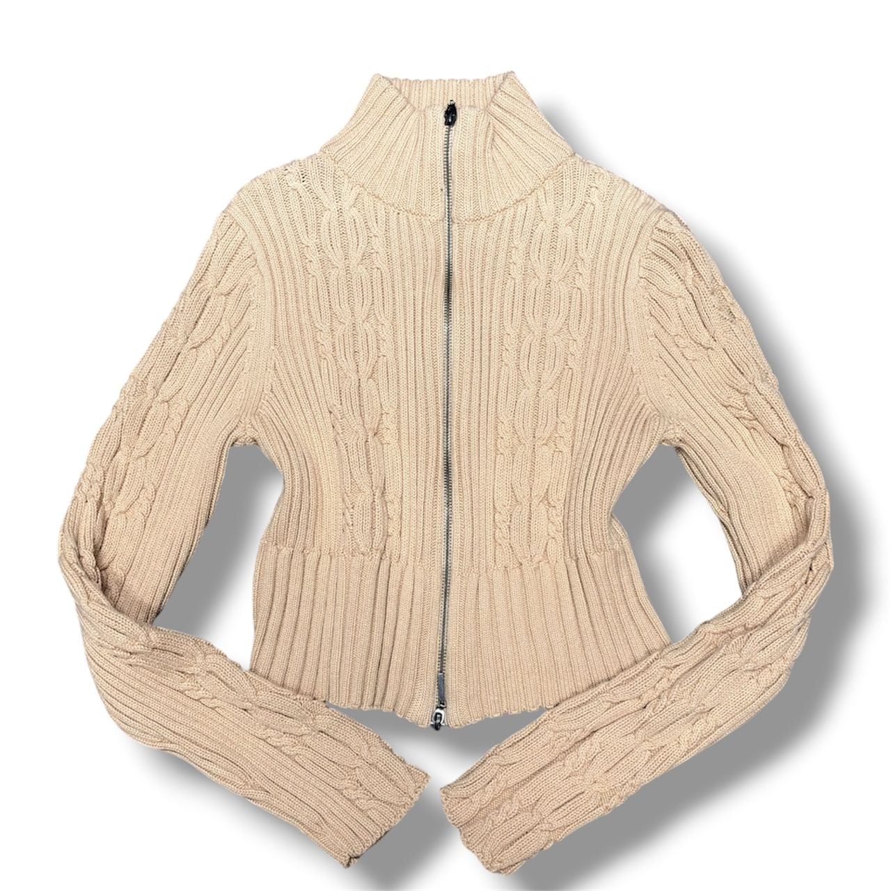 Reclaimed Vintage Zip Up Cropped Cable Knit Sweater Size US 10 3