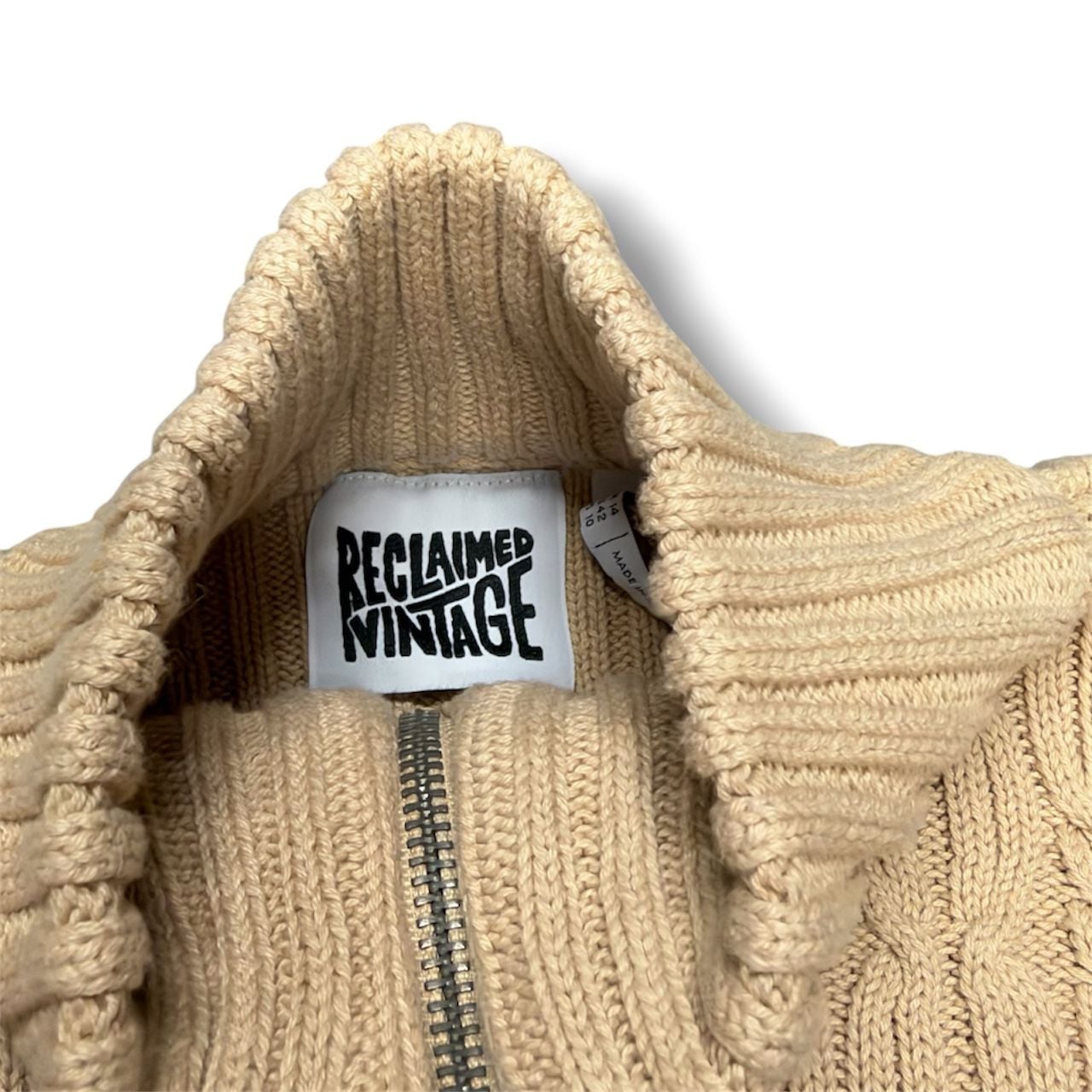 Reclaimed Vintage Zip Up Cropped Cable Knit Sweater Size US 10 4