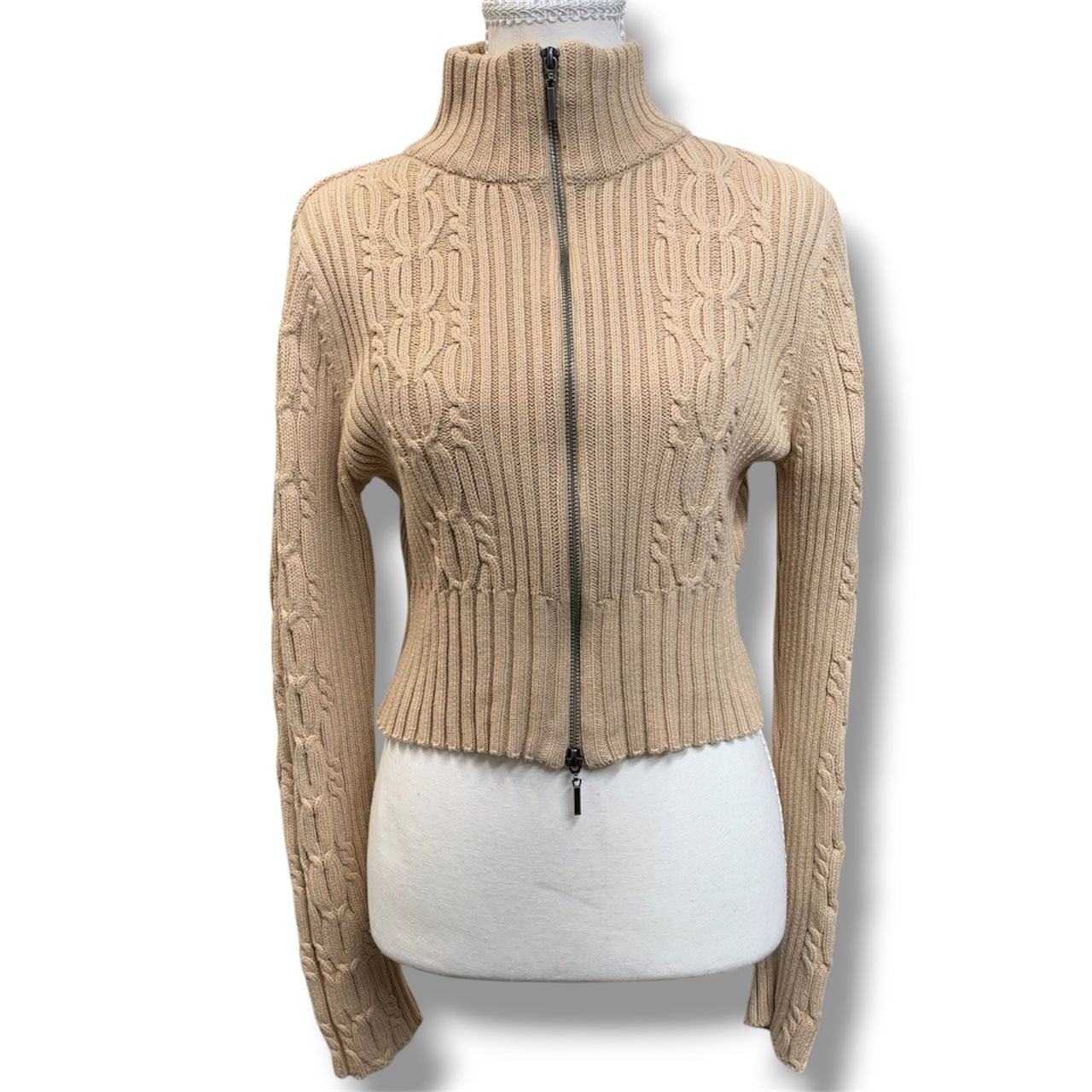 Reclaimed Vintage Zip Up Cropped Cable Knit Sweater Size US 10 8