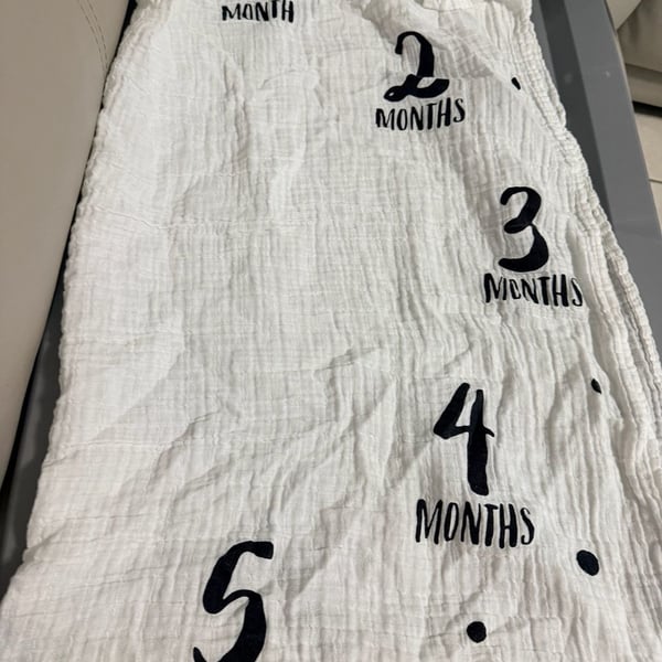 Cloud Island Muslin Baby Milestone Blanket White 1-12 Months