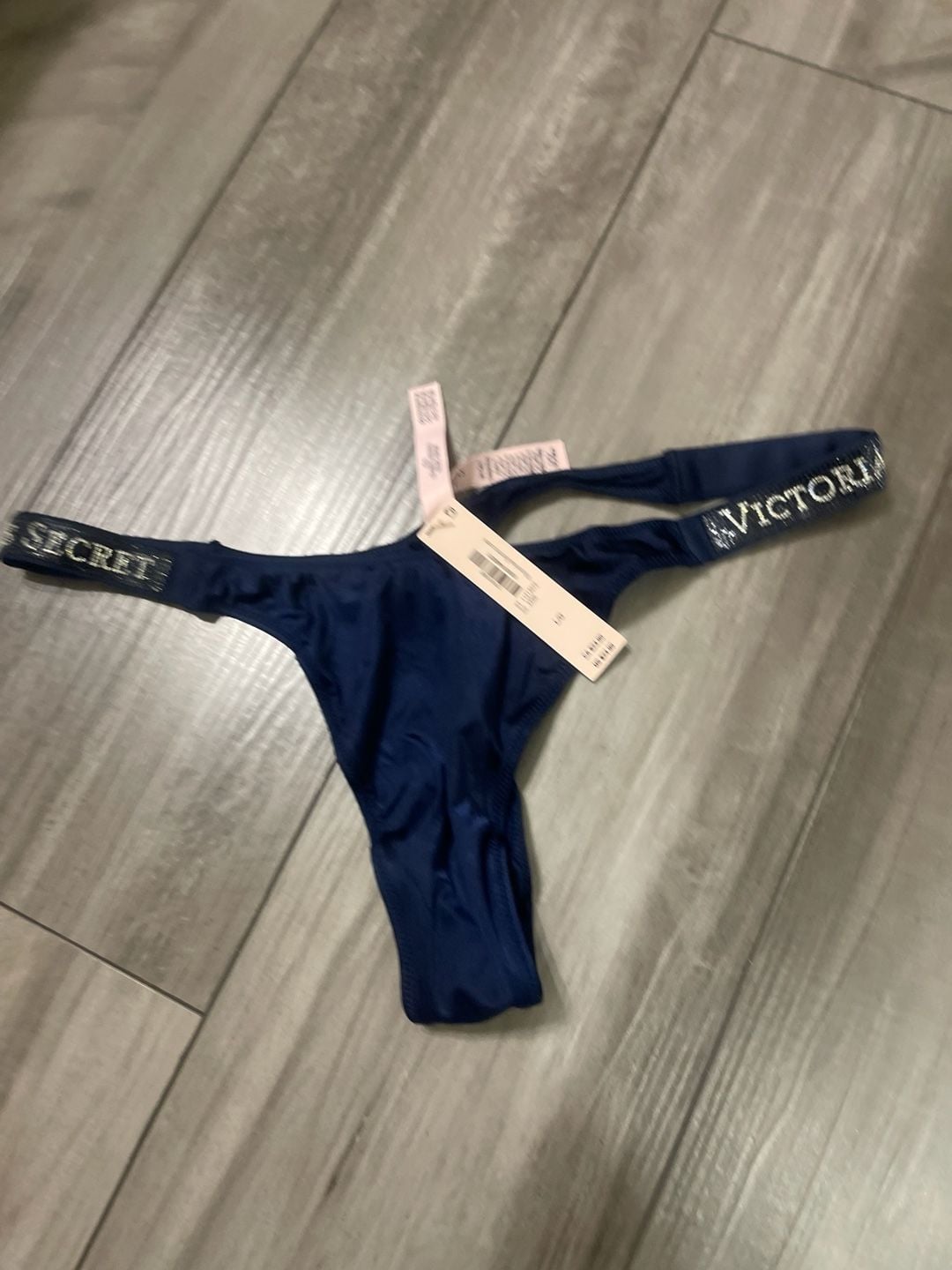 NWT VICTORIA'S SECRET M BLUE SMOOTH RHINESTONE SHINE STRAP BRAZILIAN PANTIES 4