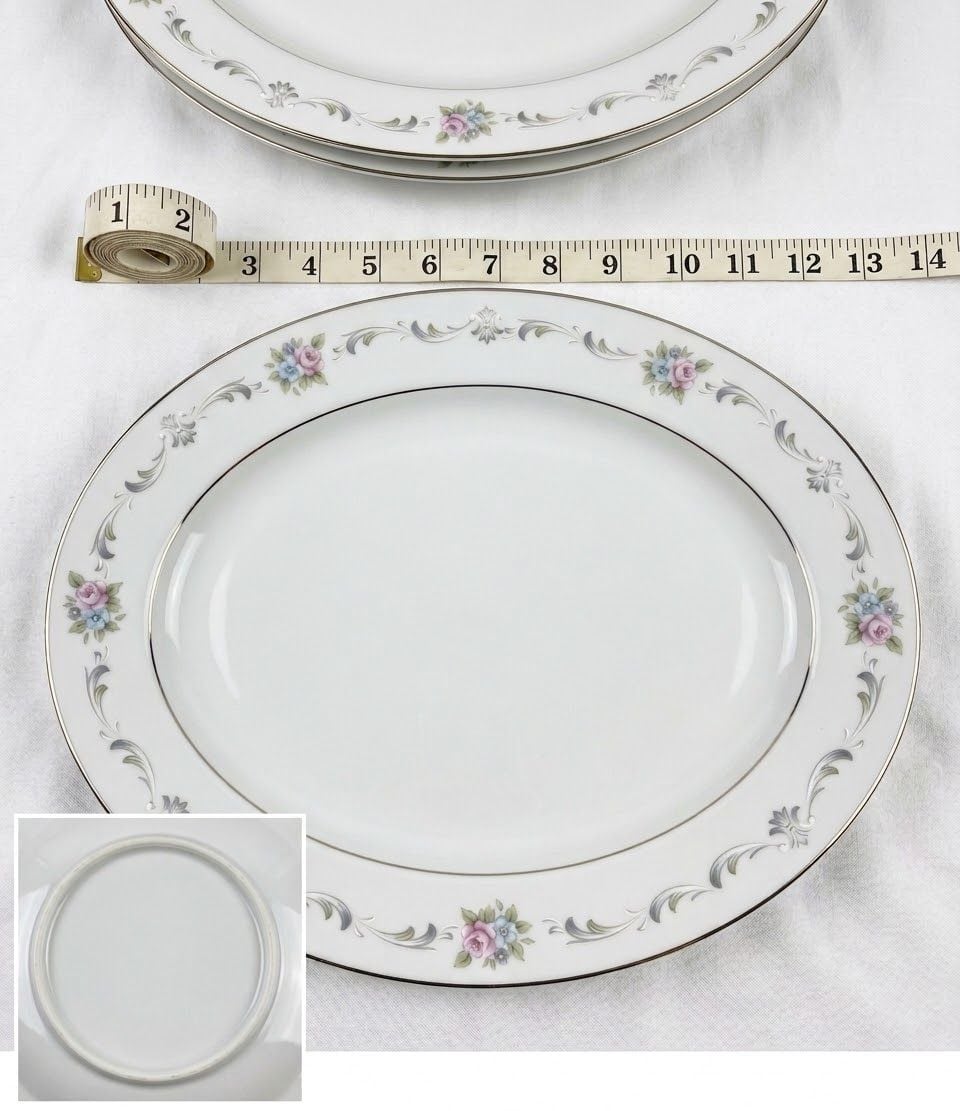 Towne House Cameo Rose Pattern Ivory Oval Serving Platter 1