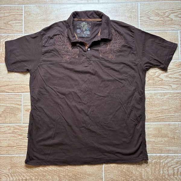Y2K Marc Ecko Polo Shirt Size XXL Brown Wing Embroidery Vintage 