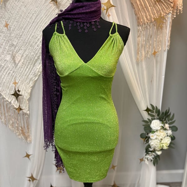 Princess Polly Lime Shimmer Mini Dress | Size US 2 / AU-UK 6