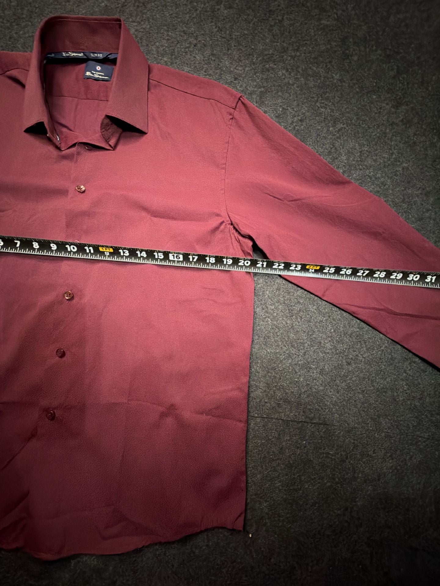 Ben Sherman Slim Fit Dress Shirt Size 16 16.5 32/33 Burgundy Long Sleeve 5
