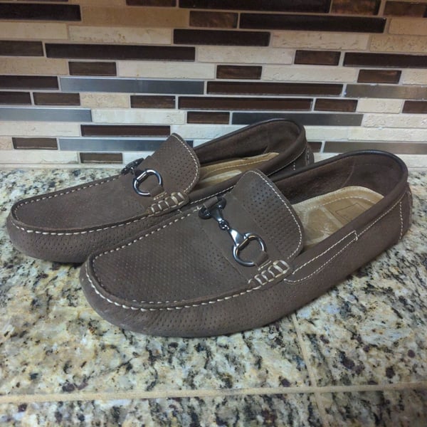 14th & Union Horsebit Driving Loafers Brown Perforated Suede