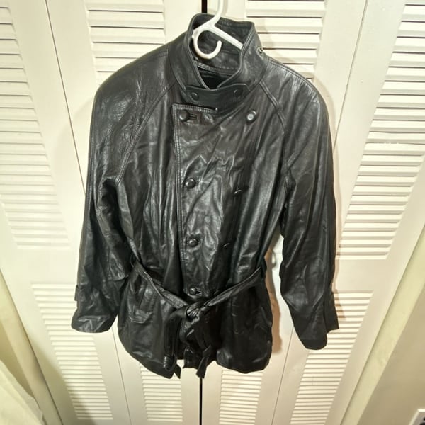 Harvard Leather Co. Black Leather Trench Coat Jacket Vintage 90s Y2 K