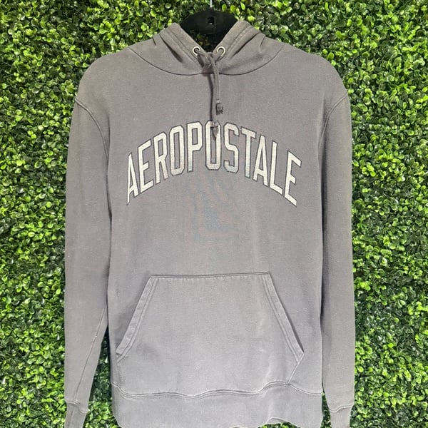 Aeropostale Hoodie Size M Grey Arch Spellout Pullover Sweatshirt