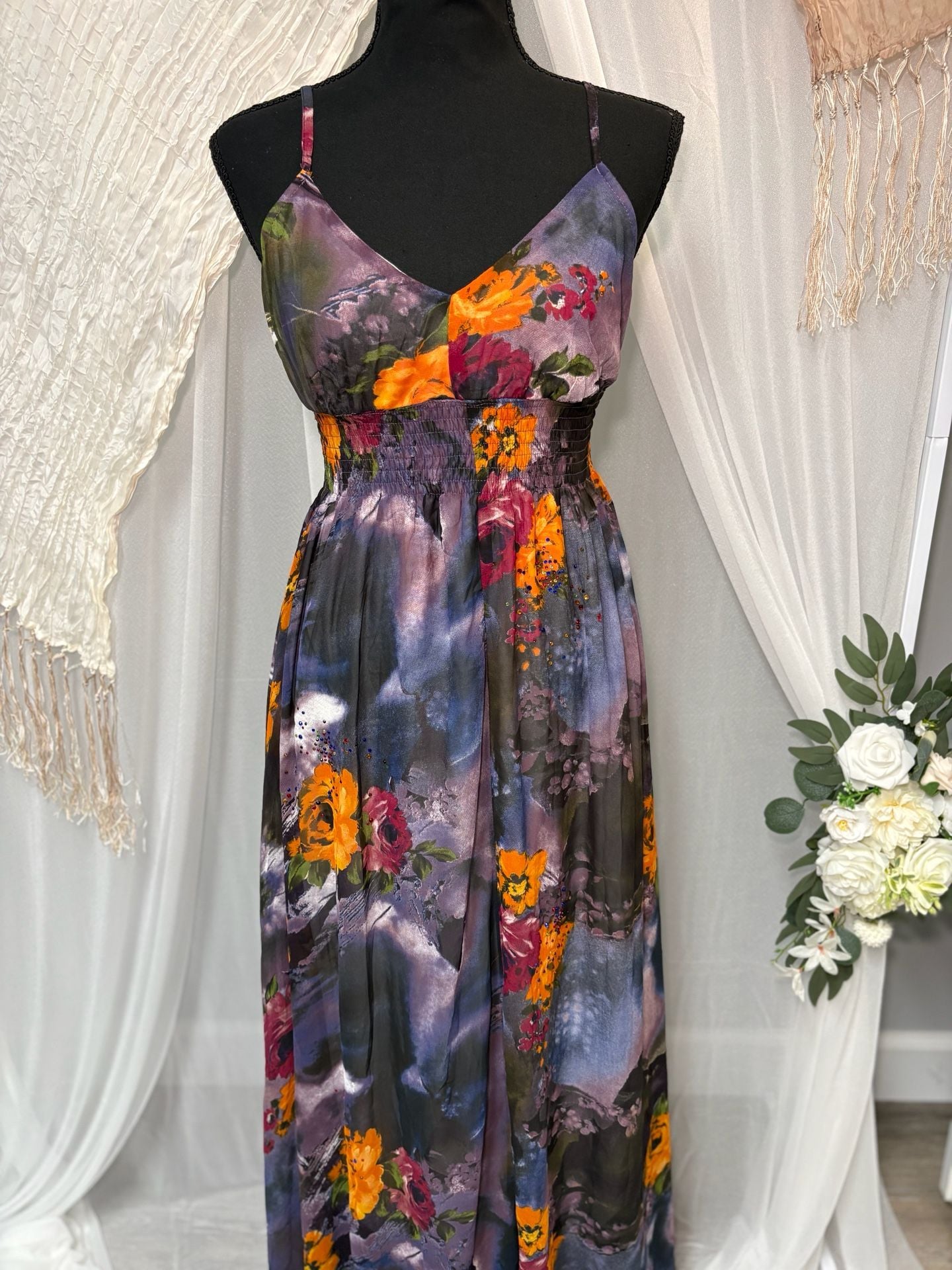 Choklate Watercolor Floral Rhinestone Y2K Maxi Dress 2