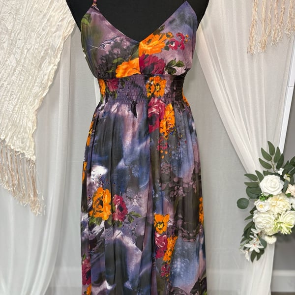 Choklate Watercolor Floral Rhinestone Y2K Maxi Dress