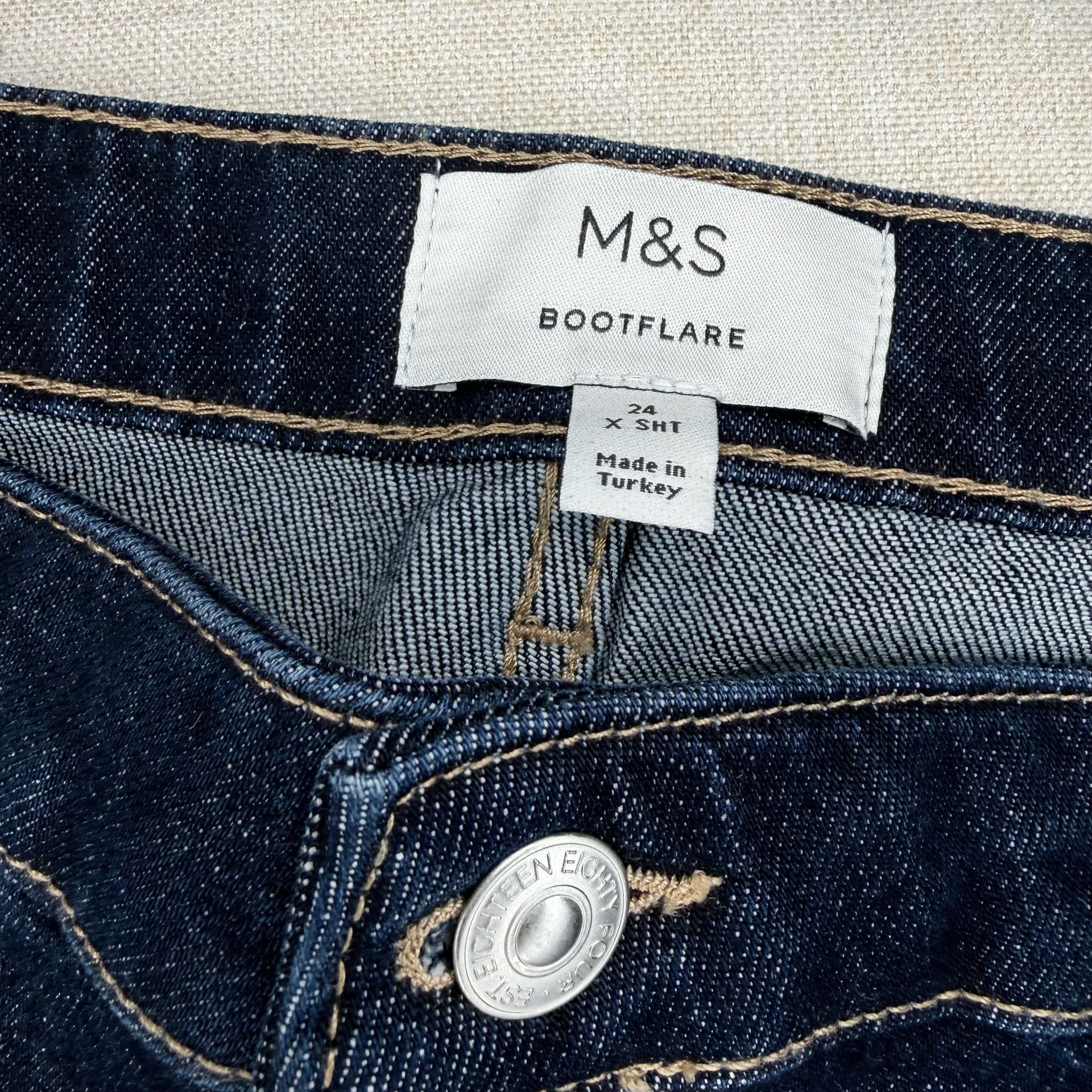 M&S Marks & Spencer Bootflare Jeans Size 24 Extra Short Dark Wash Stretch Denim 5