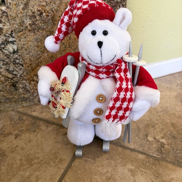 VTG RARE Costco Holiday Fabric Skating Polar Bear 12 Inch