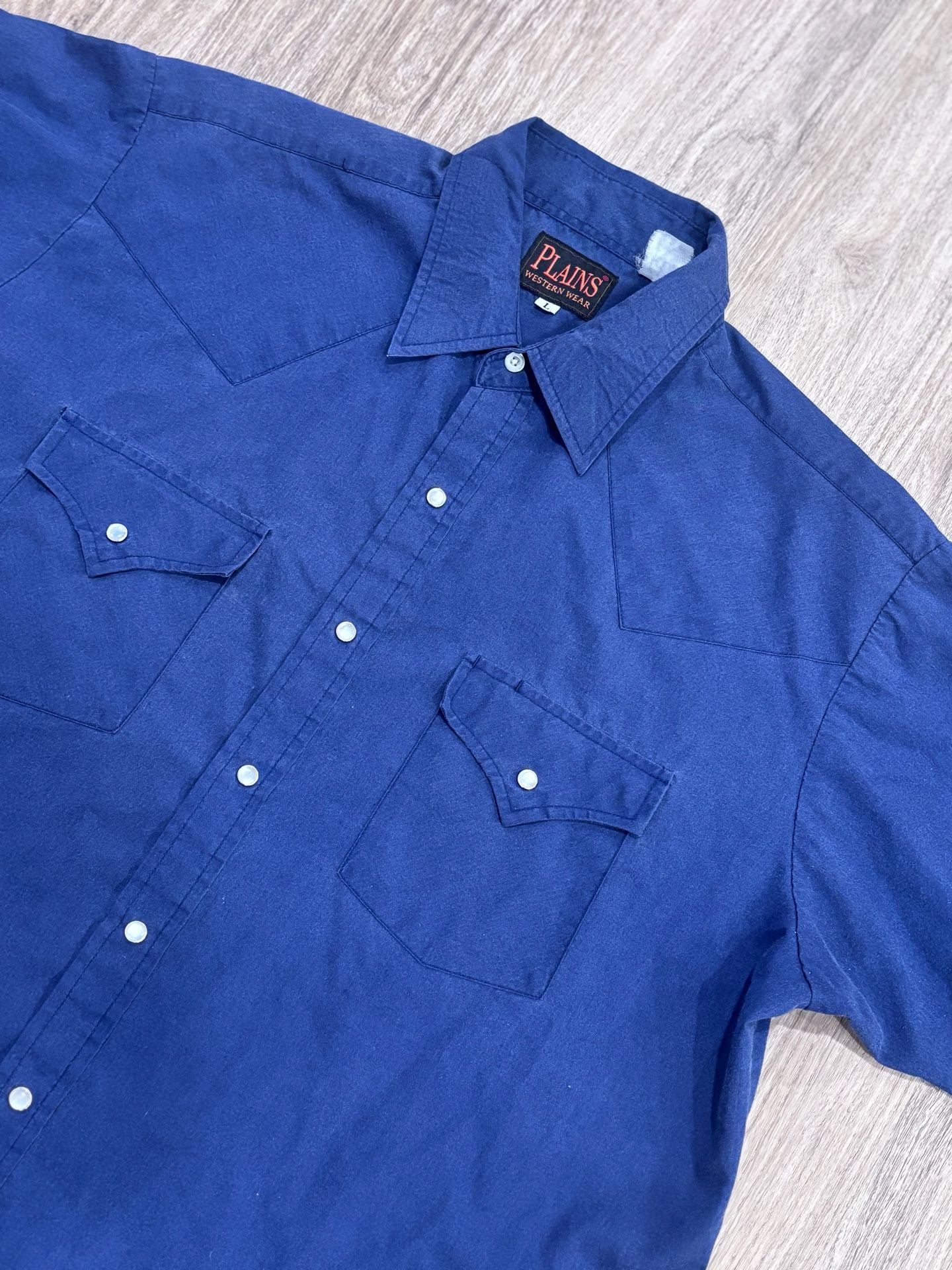 Plains Western Wear Western Shirt Size L Blue Short Sleeve Pearl Snap 2
