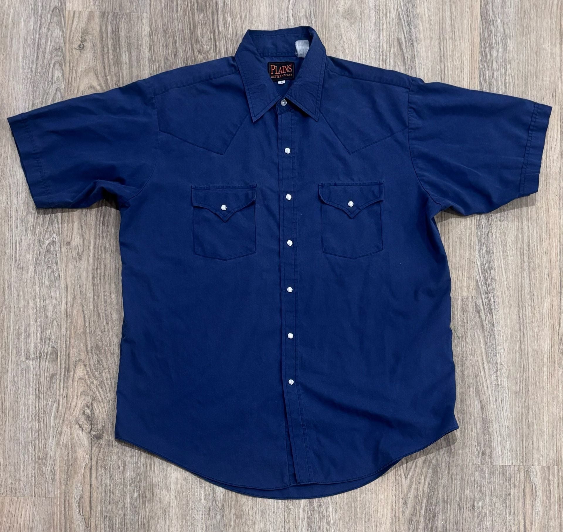 Plains Western Wear Western Shirt Size L Blue Short Sleeve Pearl Snap 3
