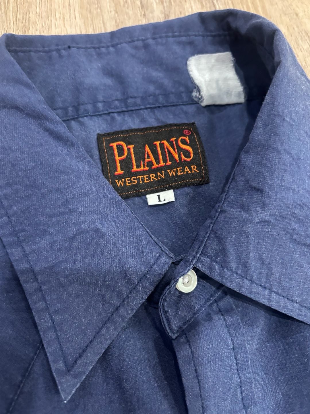Plains Western Wear Western Shirt Size L Blue Short Sleeve Pearl Snap 5